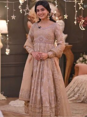 Chic Tan Embroidered Long Sleeve Dress